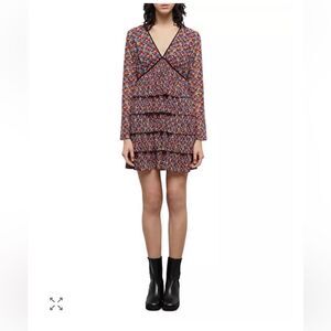 $425 The Kooples Blazing Field Floral Print Tiered Mini Dress NWT